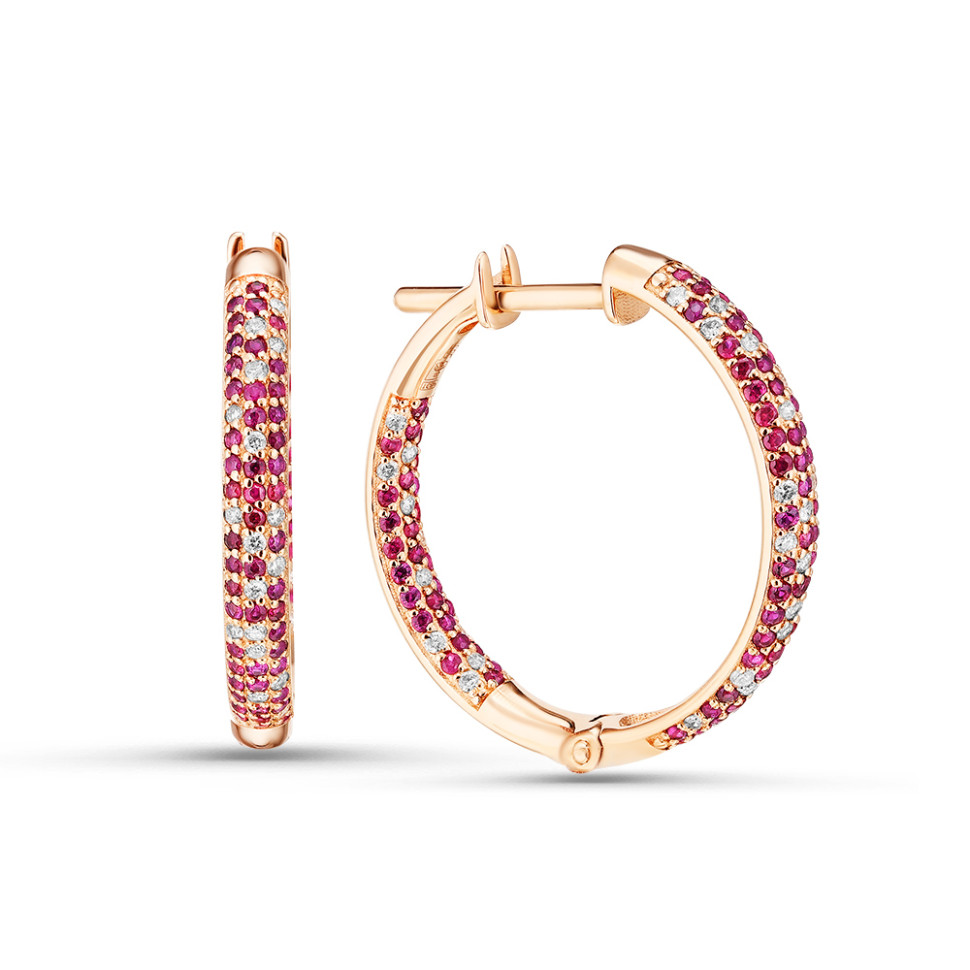 Серьги конго из красного золота с бриллиантами и рубинами (051080)