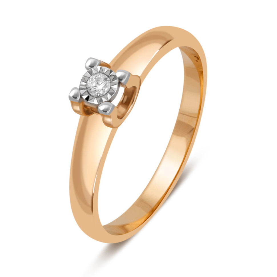 Помолвочное кольцо из красного золота с бриллиантом (039475)