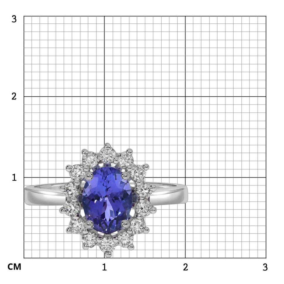Кольцо из белого золота с бриллиантами и танзанитом (061602)