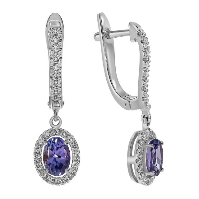 Серьги из белого золота с бриллиантами и танзанитами (061640)