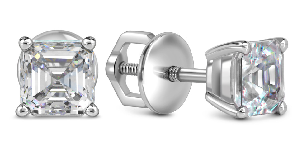 Серьги пусеты из белого золота с цирконами (060341)