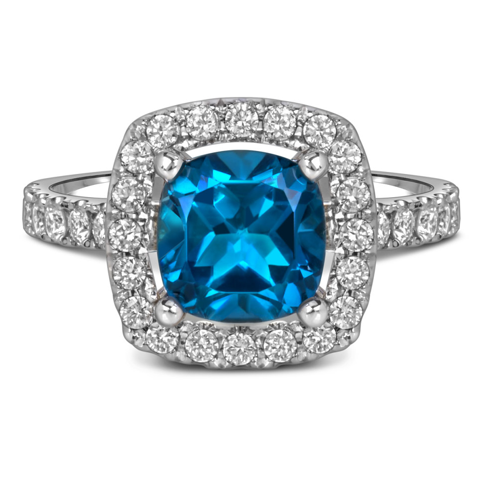 Кольцо из белого золота с бриллиантами и лондон топазом (060365)