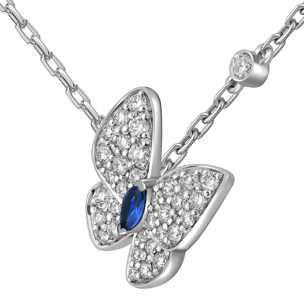 Колье из белого золота с бриллиантами и сапфиром 