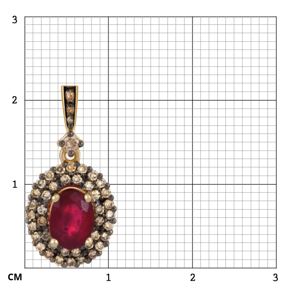 Кулон из жёлтого золота с коньячными бриллиантами и рубинами (060838)