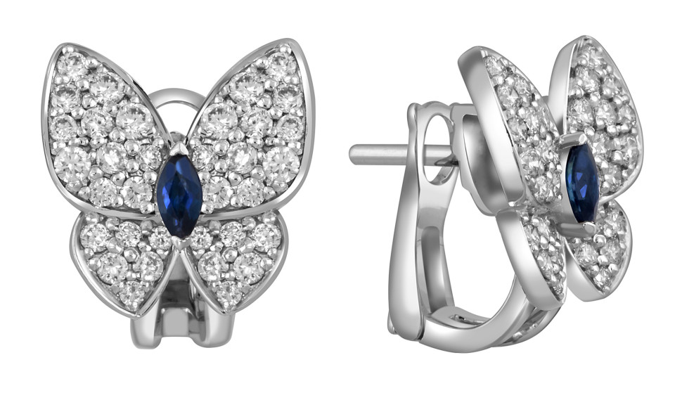 Серьги из белого золота с бриллиантами и сапфирами 