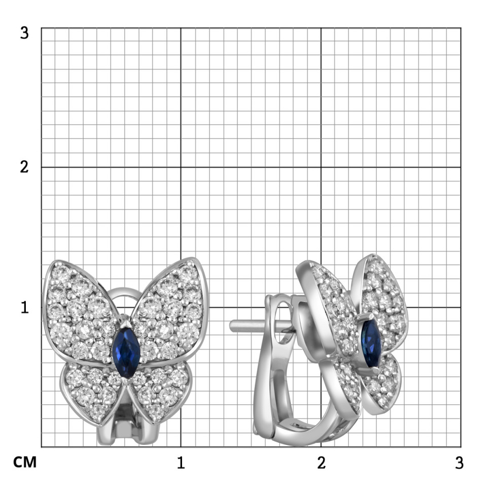 Серьги из белого золота с бриллиантами и сапфирами 