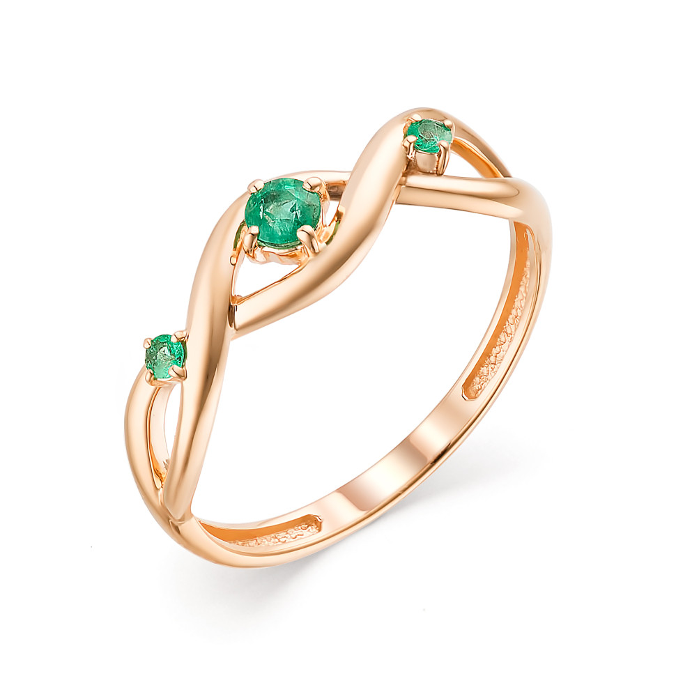 Кольцо из красного золота с изумрудами (044245)