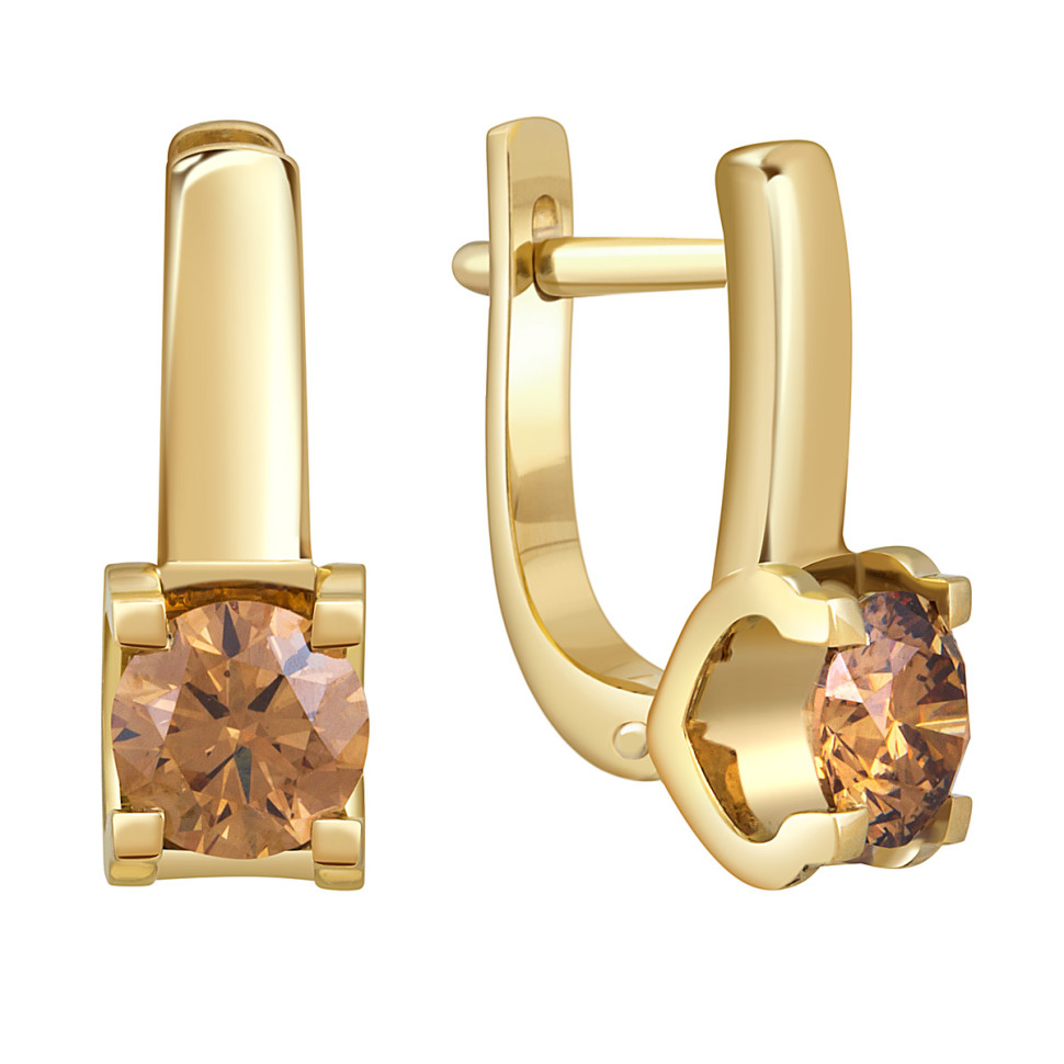 Серьги из белого золота с коньячными бриллиантами  (052894)