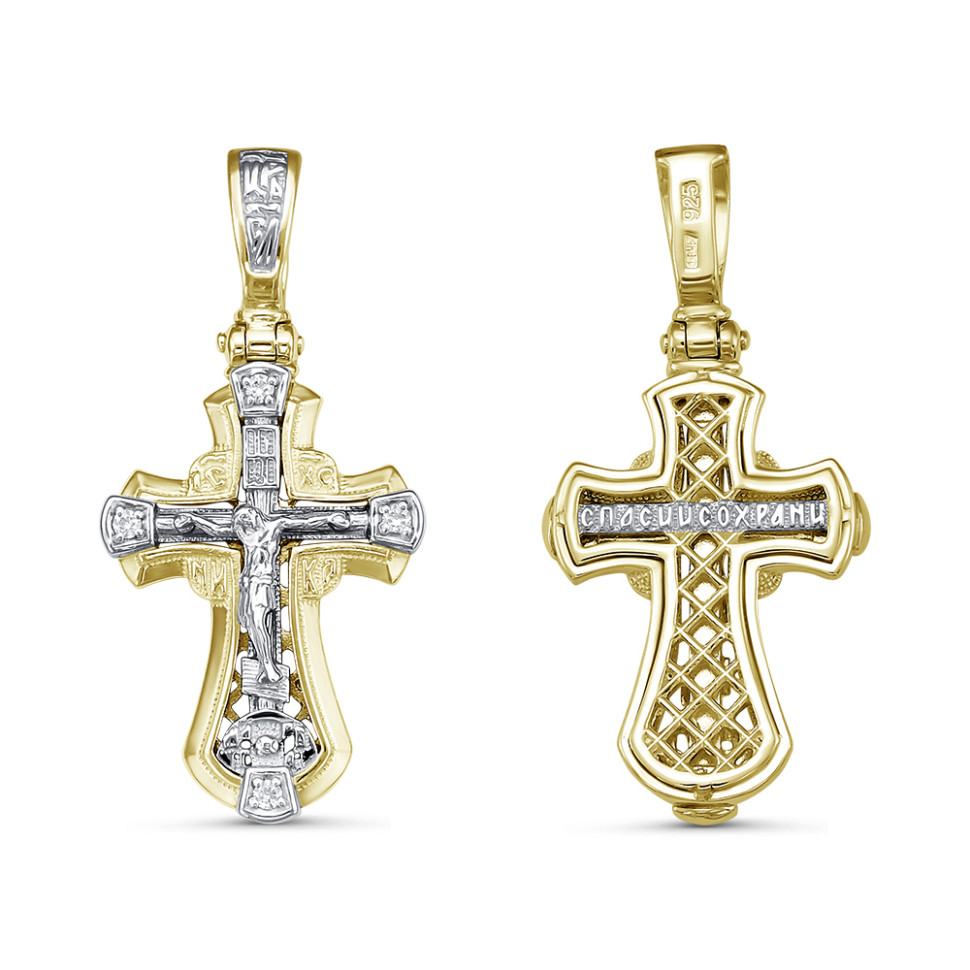 Кулон крест из комбинированного золота с бриллиантами (061244)
