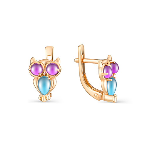 Детские серьги из красного золота с цветными фианитами 