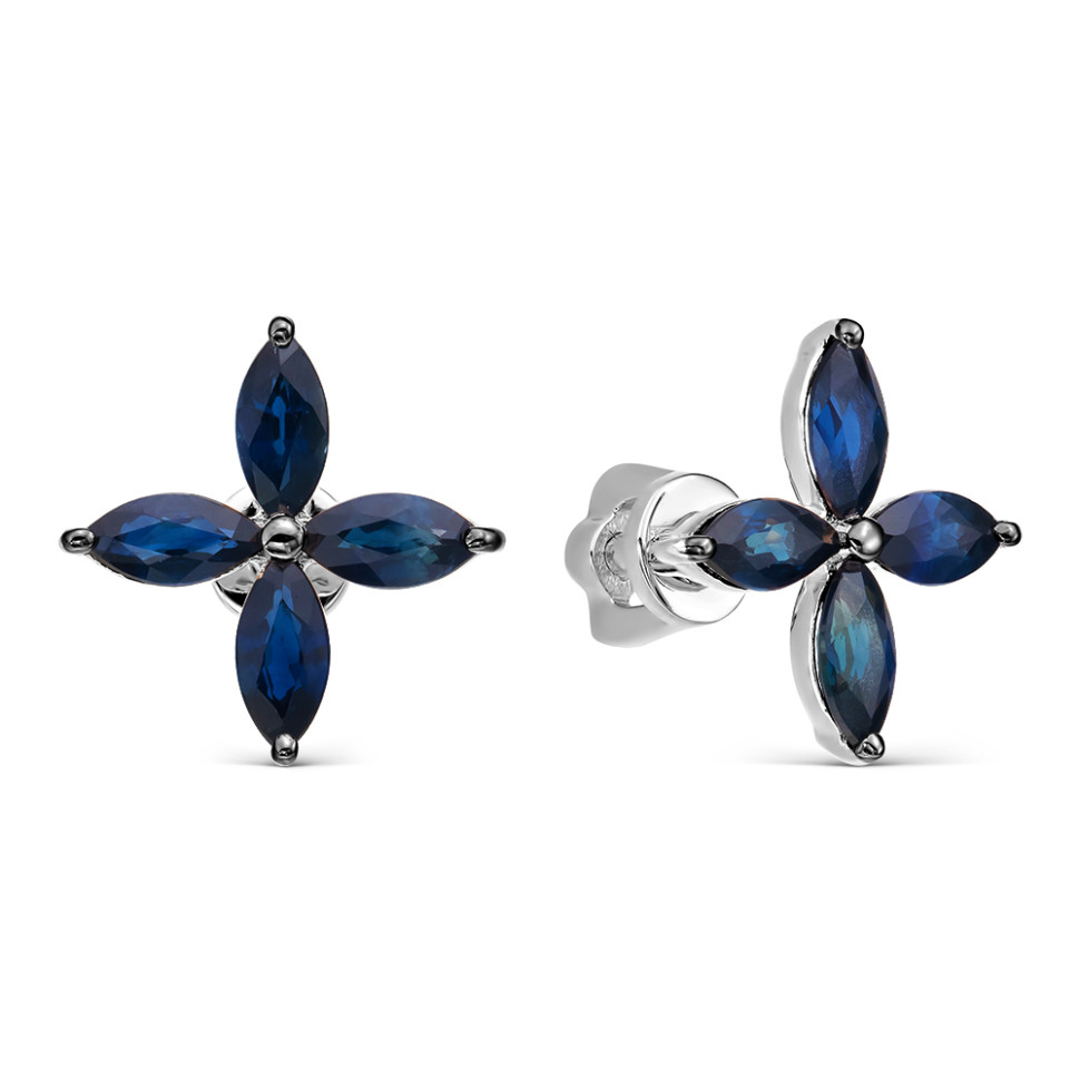 Серьги пусеты из белого золота с сапфирами (061323)