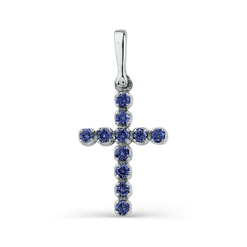Подвеска крест из белого золота с сапфирами (031414)
