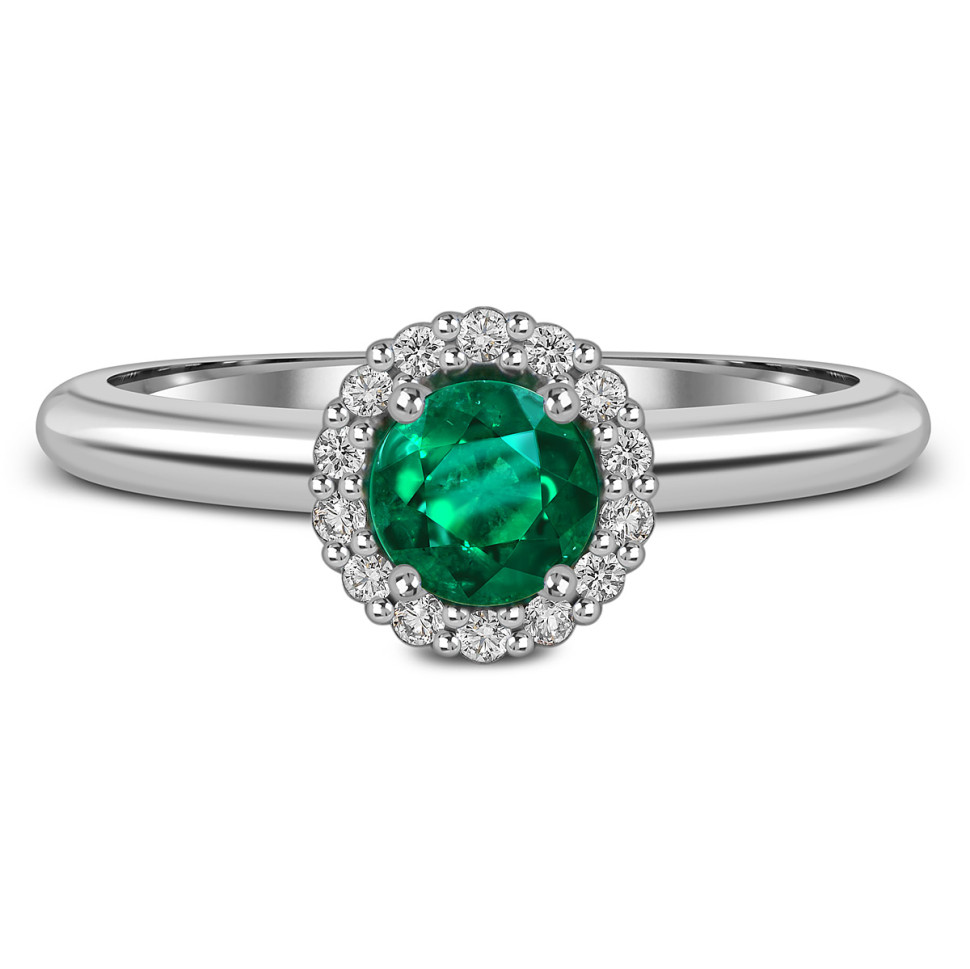 Кольцо из белого золота с бриллиантами и изумрудом  (055055)