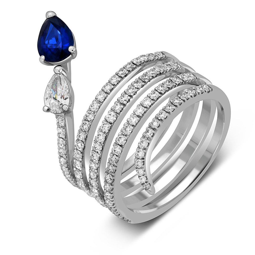 Кольцо из белого золота с бриллиантами и сапфиром 