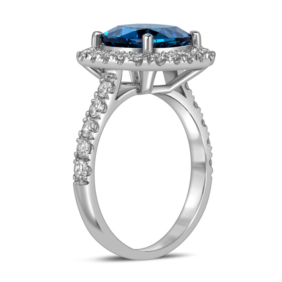 Кольцо из белого золота с бриллиантами и лондон топазом (060358)