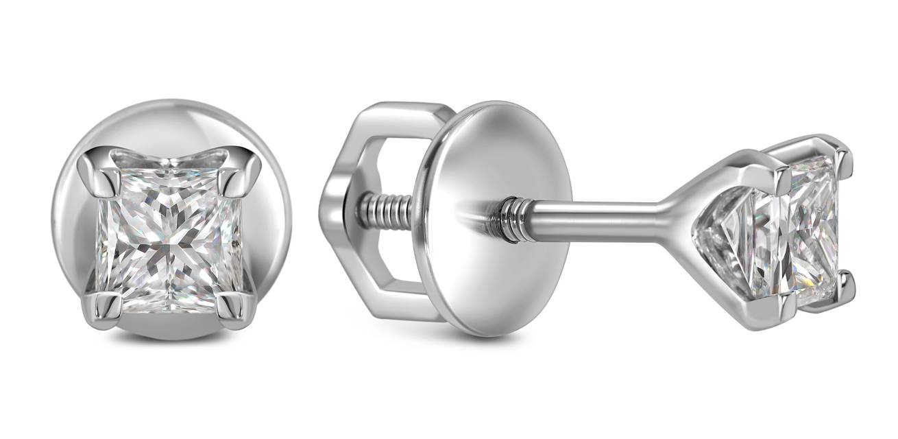 Серьги пусеты из белого золота с бриллиантами (055662)