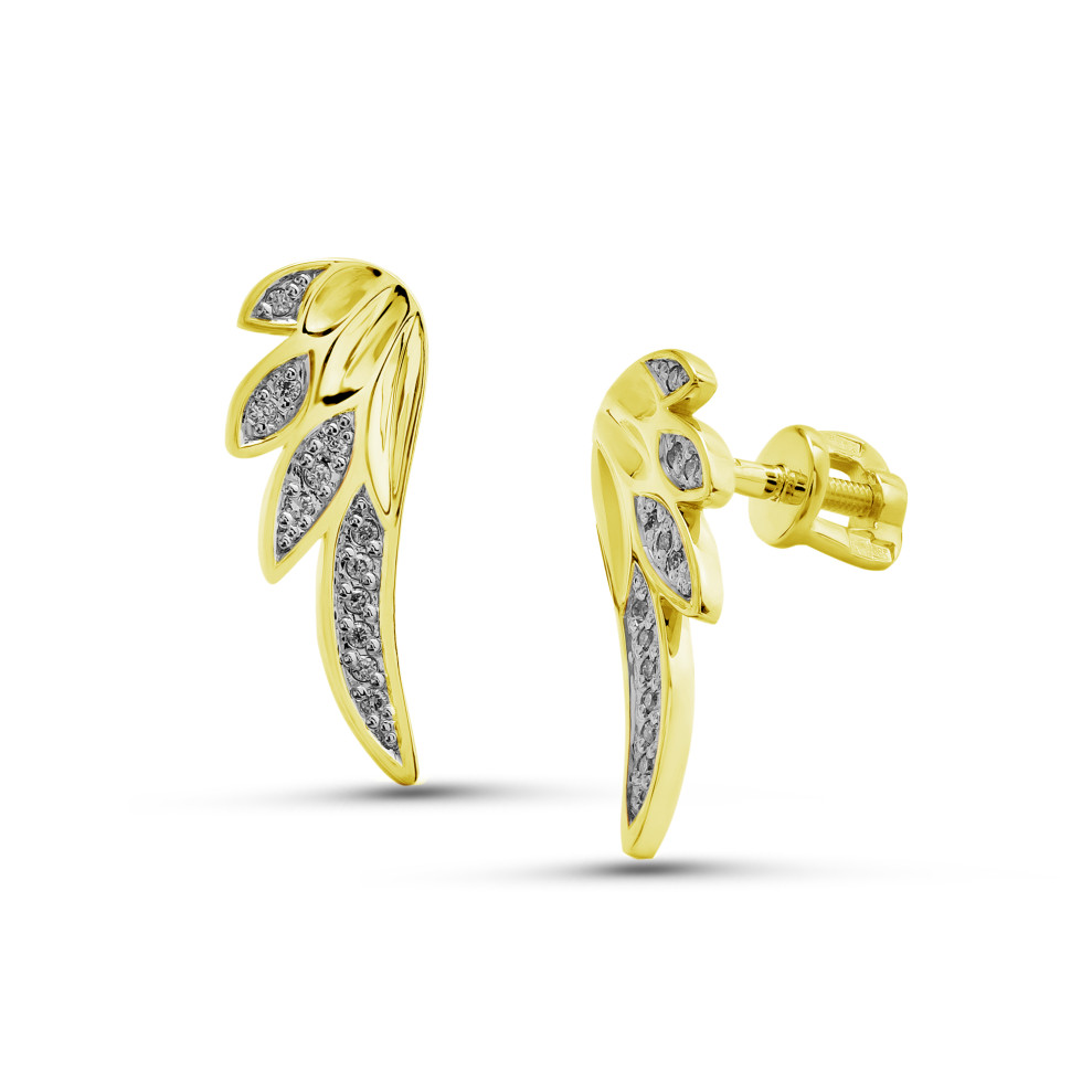 Серьги пусеты из жёлого золота с бриллиантами (061332)