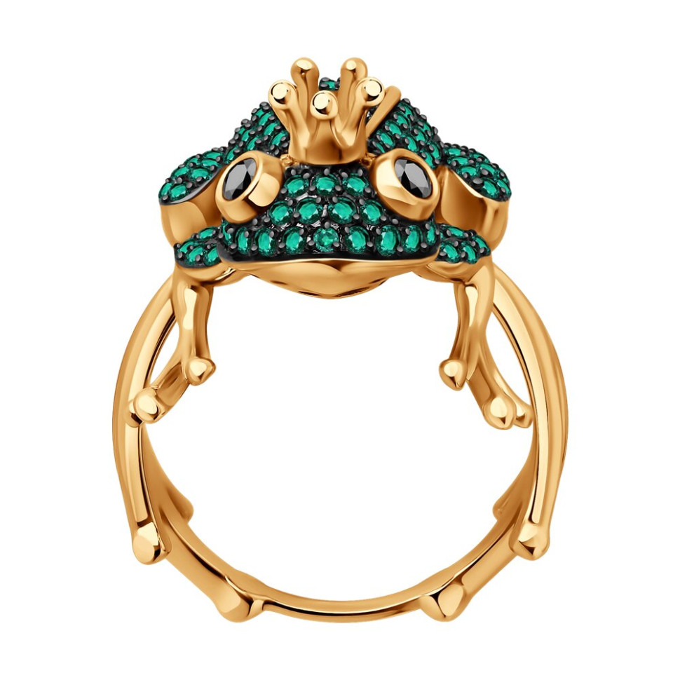 Кольцо из красного золота с бриллиантами и изумрудами (052803)