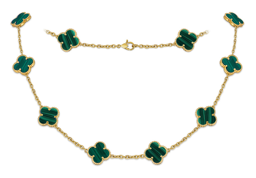 Колье из жёлтого золота с малахитом (051812)