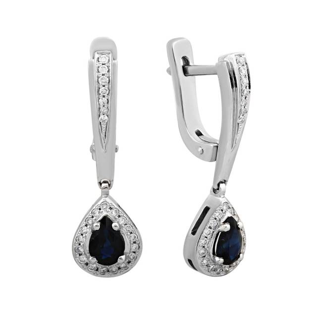 Серьги из белого золота с бриллиантами и сапфирами (025825)