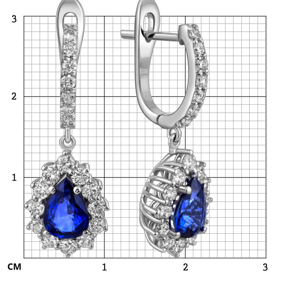 Серьги из белого золота с бриллиантами и сапфирами (025273)
