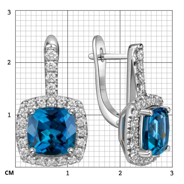 Серьги из белого золота с бриллиантами и топазами (060352)