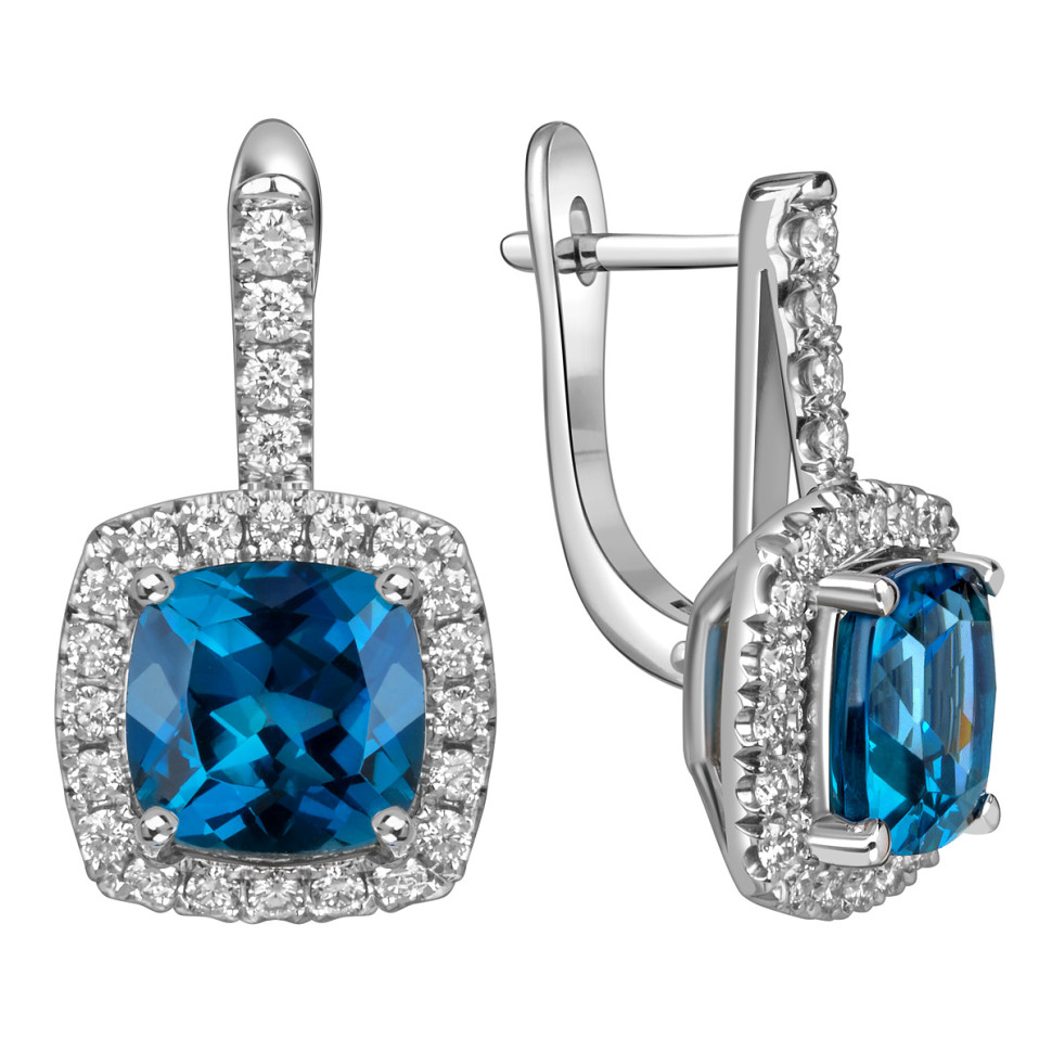 Серьги из белого золота с бриллиантами и топазами (060352)