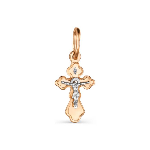 Подвеска крест из комбинированного золота с бриллиантом (031454)
