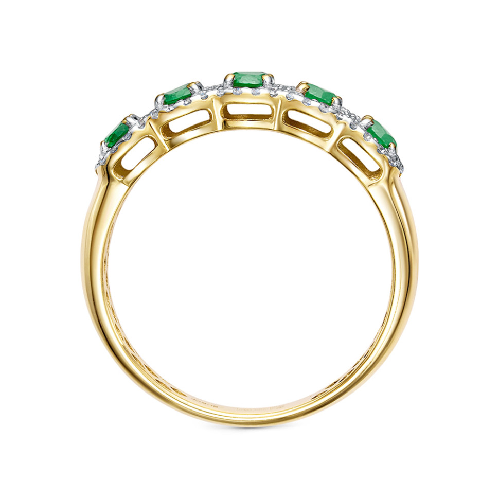 Кольцо из жёлтого золота с бриллиантами и изумрудами (058840)