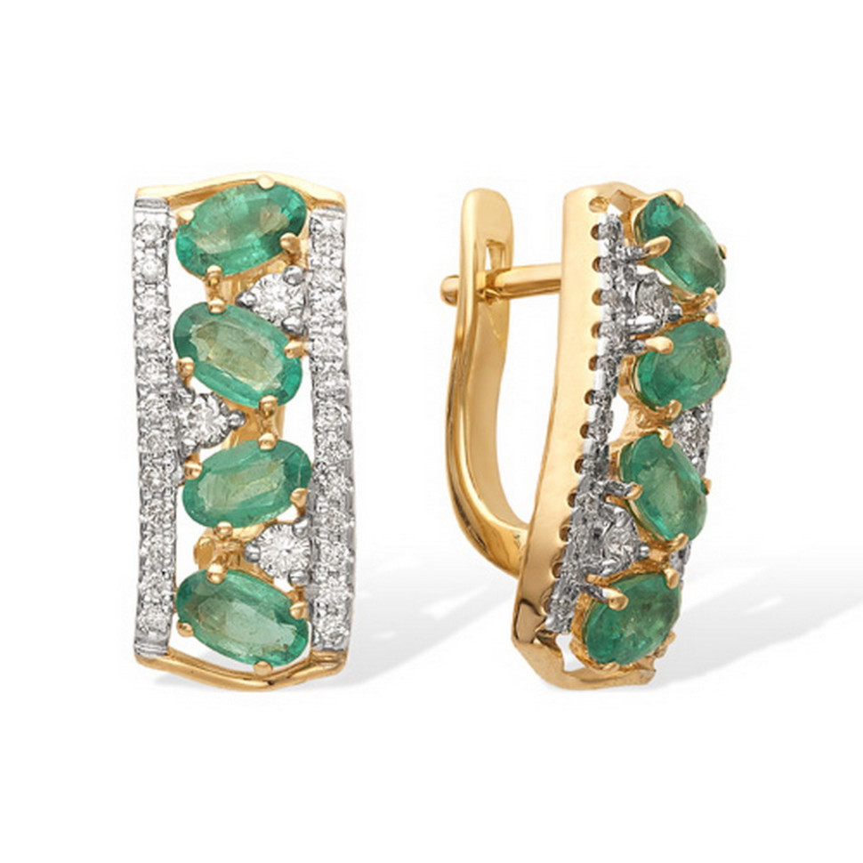 Серьги из красного золота с бриллиантами и изумрудами (043532)