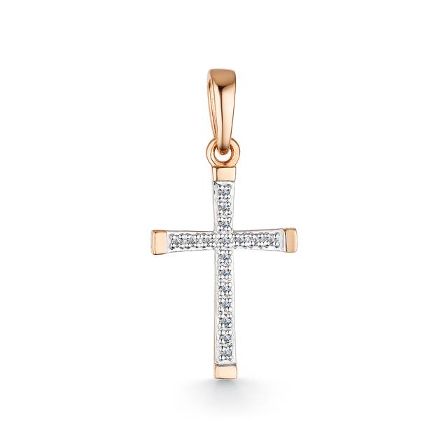 Кулон крест из красного золота с бриллиантами (060596)