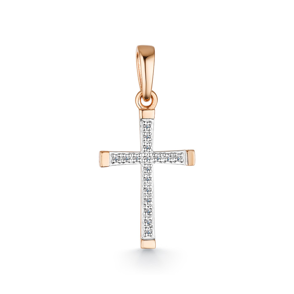 Кулон крест из красного золота с бриллиантами (060596)