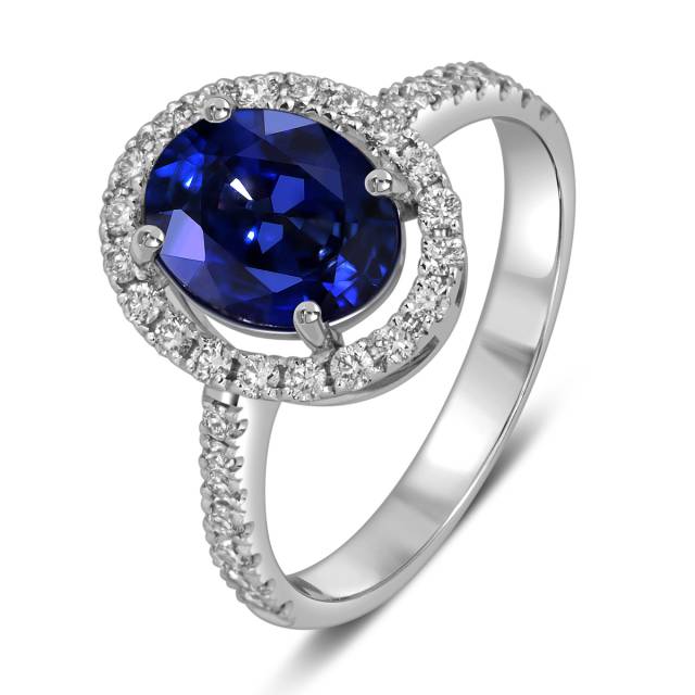 Кольцо из белого золота с бриллиантами и сапфиром (055606)