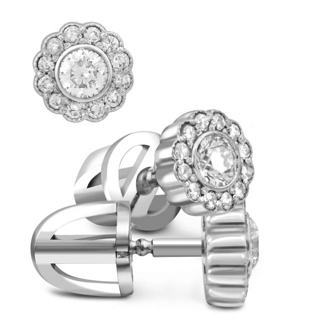 Серьги пусеты из белого золота с бриллиантами (032057)