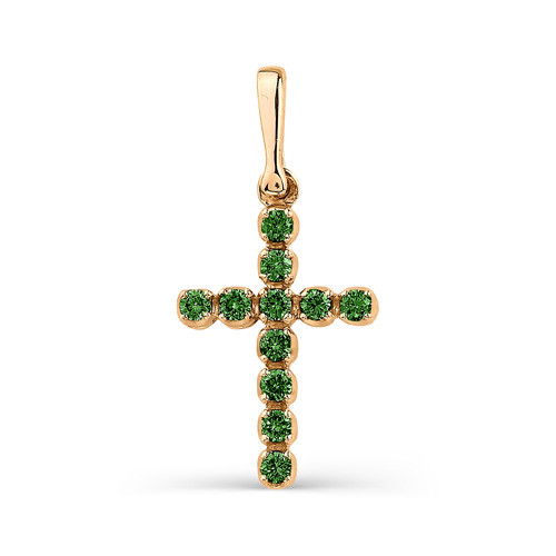 Кулон крест из красного золота с изумрудами (034133)