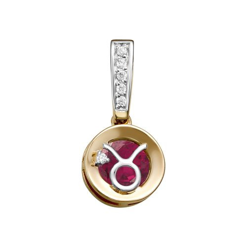 Кулон из красного золота с рубином и фианитами 