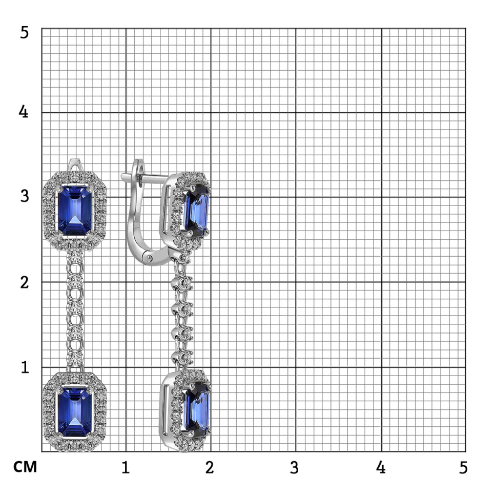 Серьги из белого золота с бриллиантами и сапфирами (061655)