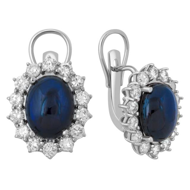 Серьги из белого золота с бриллиантами и сапфирами (013742)