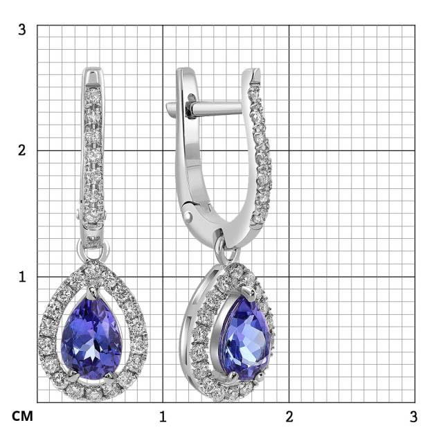 Серьги из белого золота с бриллиантами и танзанитами (061658)