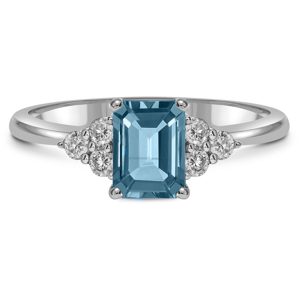 Кольцо из белого золота с бриллиантами и лондон топазом (059384)