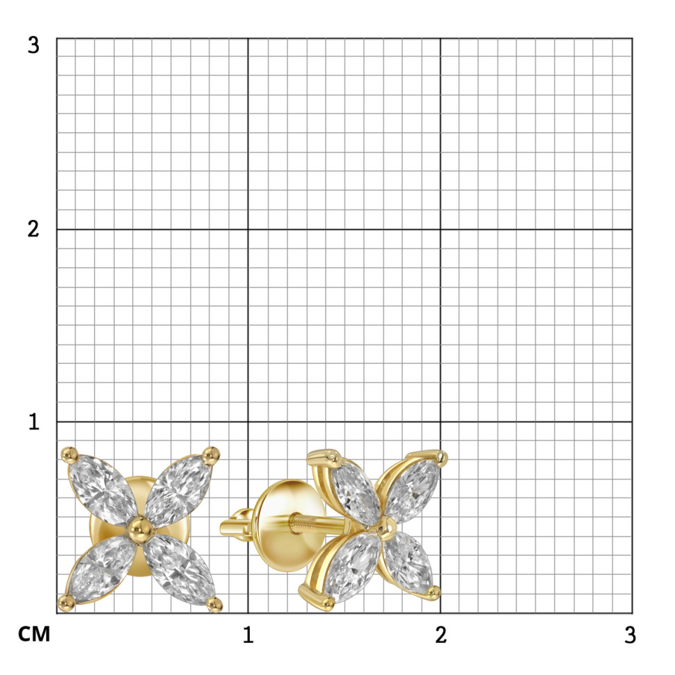 Серьги пусеты из жёлтого золота с бриллиантами (053848)