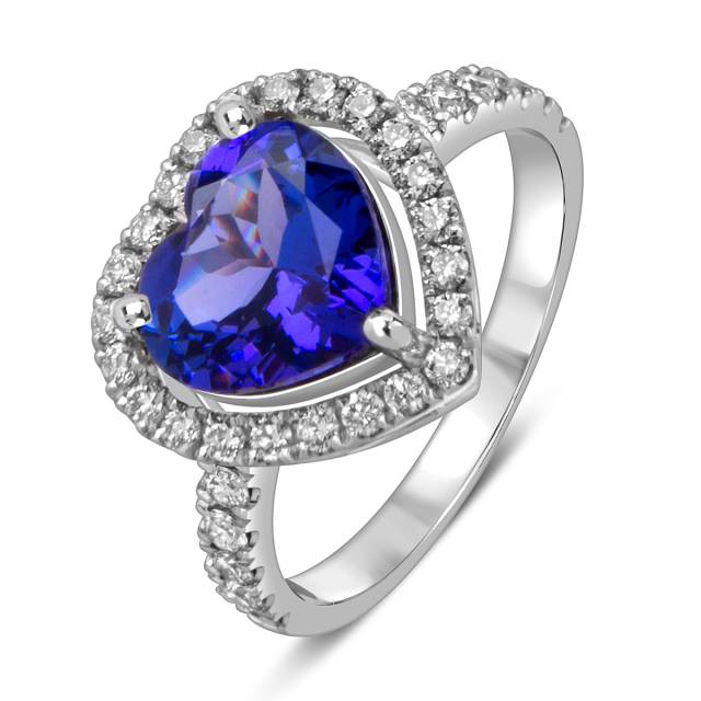 Помолвочное кольцо из белого золота с бриллиантами и танзанитом "Сердце" (059494)