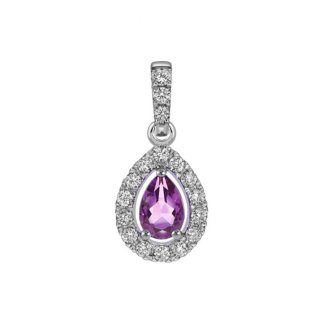 Кулон из белого золота с бриллиантами и розовым сапфиром (062530)