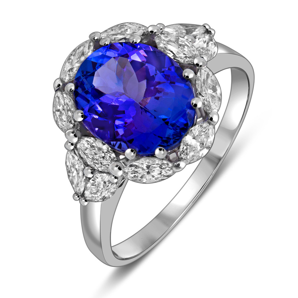 Кольцо из белого золота с бриллиантами и танзанитом (025882)