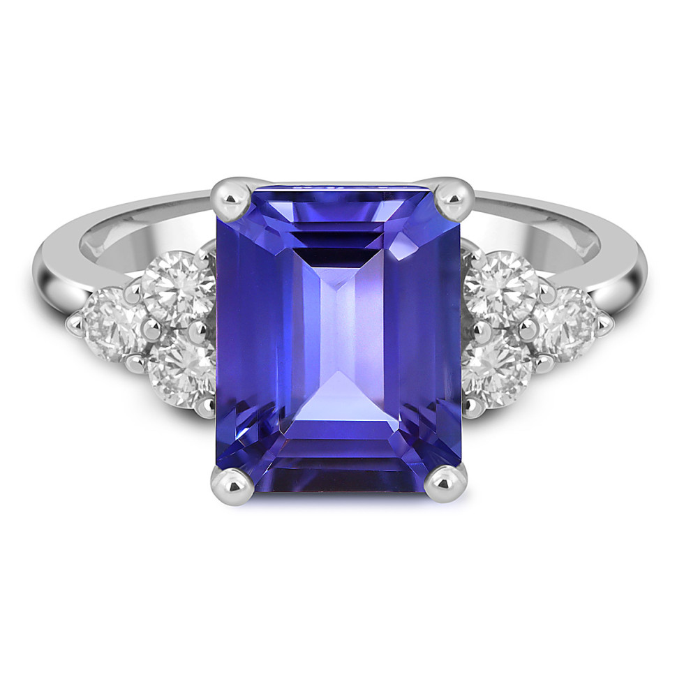 Кольцо из белого золота с бриллиантами и танзанитом (047244)