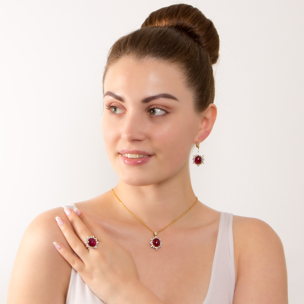 Серьги из желтого золота с бриллиантами и рубинами (009622)