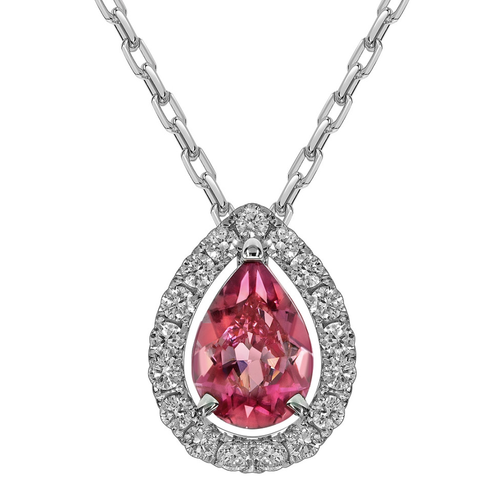 Колье из белого золота с бриллиантами и турмалином (061697)