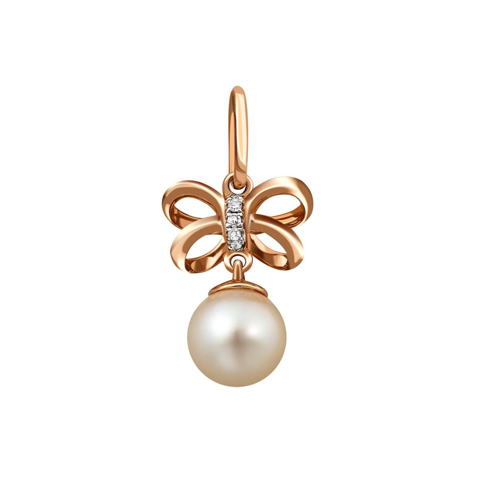 Кулон из красного золота с бриллиантами и жемчугом (011491)