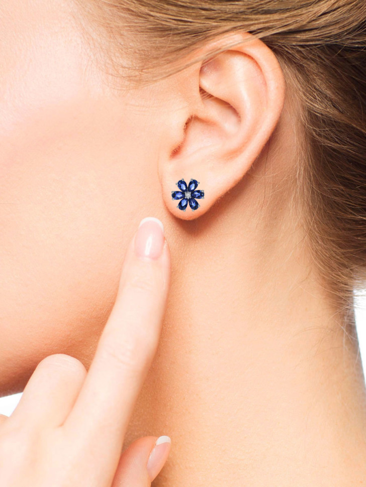 Серьги из белого золота с бриллиантами и сапфирами (053789)