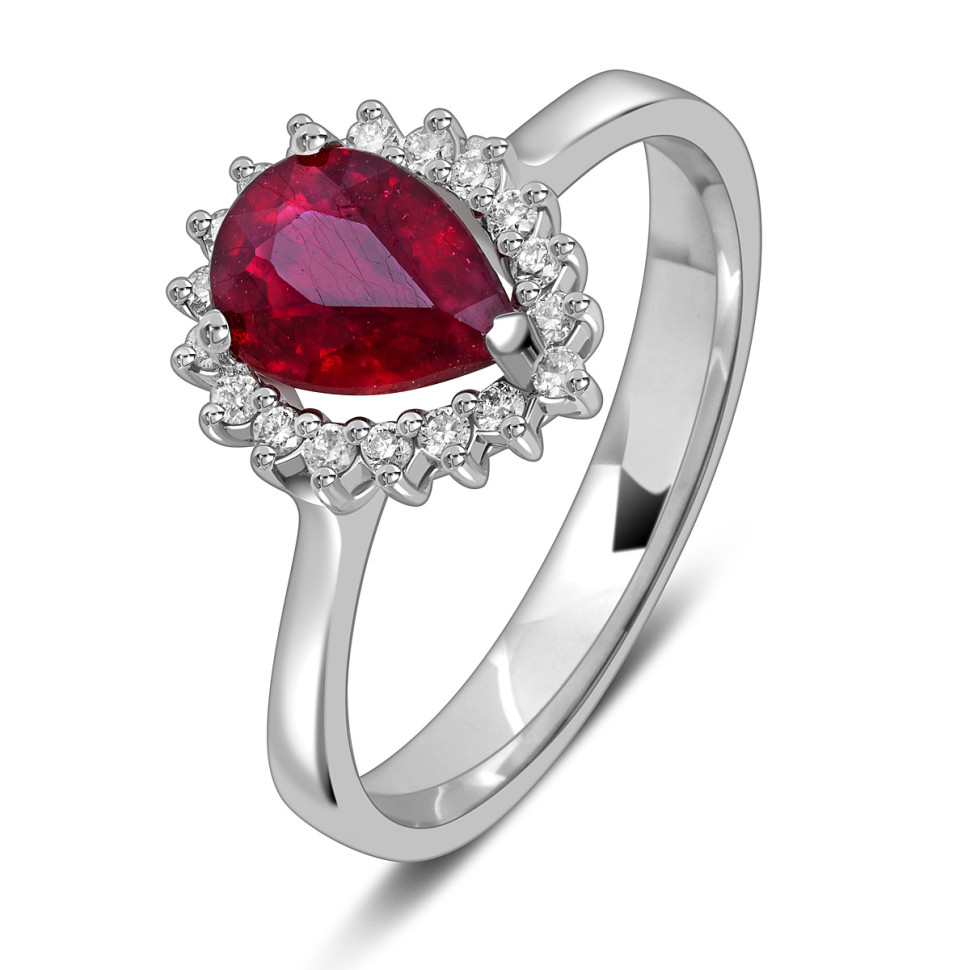 Кольцо из белого золота с бриллиантами и рубином (057843)